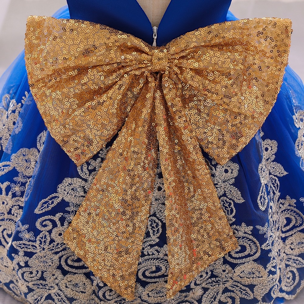 Luxury Royal blue lace sparkly bow wedding birthday dress 5009 - Picture 8 of 11